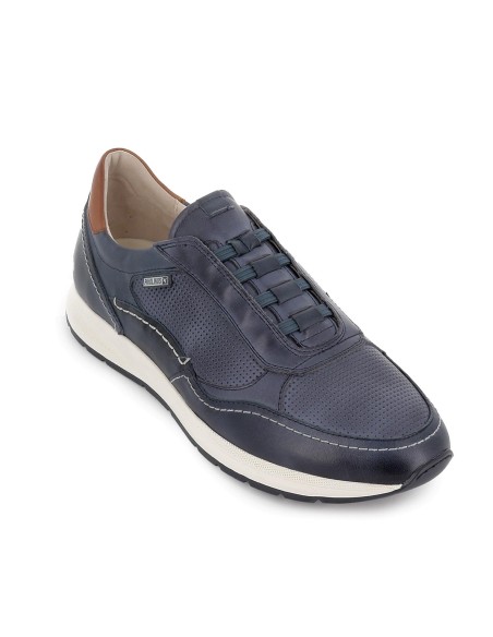 Deportivo piel combinada con cordones elasticos hombre azul