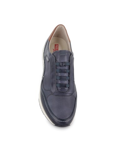Deportivo piel combinada con cordones elasticos hombre azul
