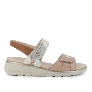 Sandalia piel doble velcro cuña ligera mujer taupe