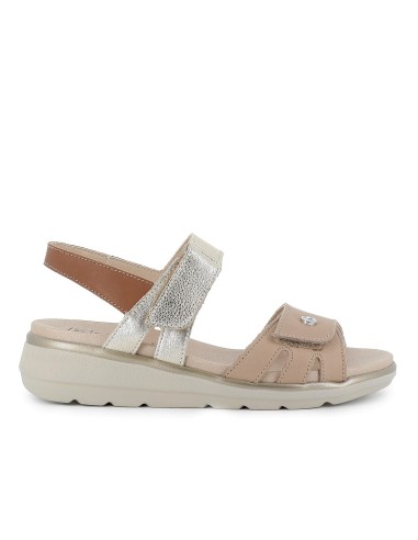 Sandalia piel doble velcro cuña ligera mujer taupe