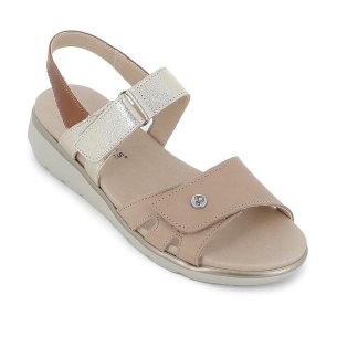 Sandalia piel doble velcro cuña ligera mujer taupe 2