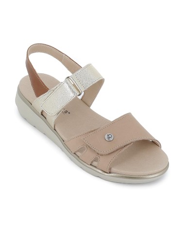 Sandalia piel doble velcro cuña ligera mujer taupe