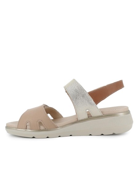 Sandalia piel doble velcro cuña ligera mujer taupe