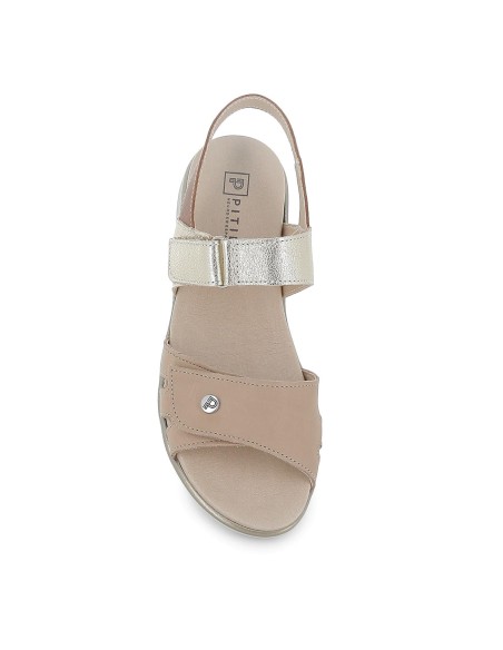 Sandalia piel doble velcro cuña ligera mujer taupe