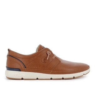 Zapato cordon elastico piel combinada y flexible hombre camel