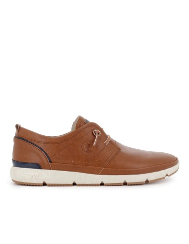 Zapato cordon elastico piel combinada y flexible hombre camel