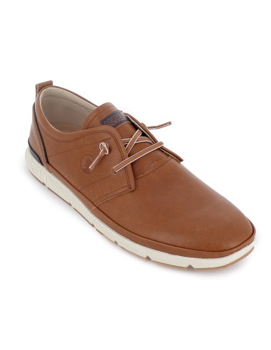 Zapato cordon elastico piel combinada y flexible hombre camel