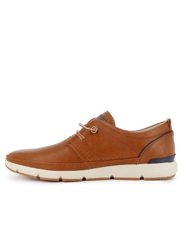 Zapato cordon elastico piel combinada y flexible hombre camel