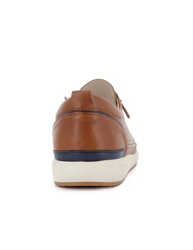 Zapato cordon elastico piel combinada y flexible hombre camel