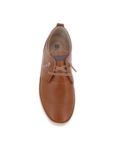 Zapato cordon elastico piel combinada y flexible hombre camel