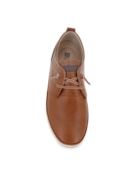 Zapato cordon elastico piel combinada y flexible hombre camel