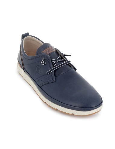 Zapato cordon elastico piel combinada y flexible hombre azul