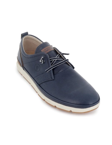 Zapato cordon elastico piel combinada y flexible hombre azul