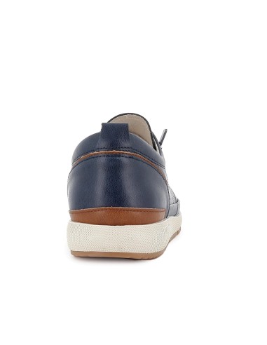 Zapato cordon elastico piel combinada y flexible hombre azul