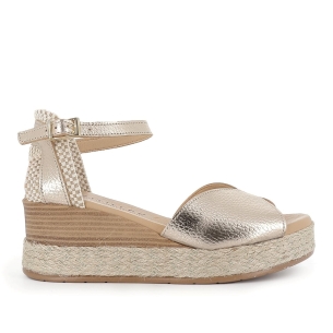 Sandalia piel pala corazon hebilla plataforma mujer dorado