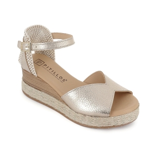 Sandalia piel pala corazon hebilla plataforma mujer dorado 2