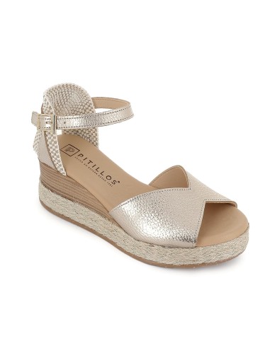 Sandalia piel pala corazon hebilla plataforma mujer dorado