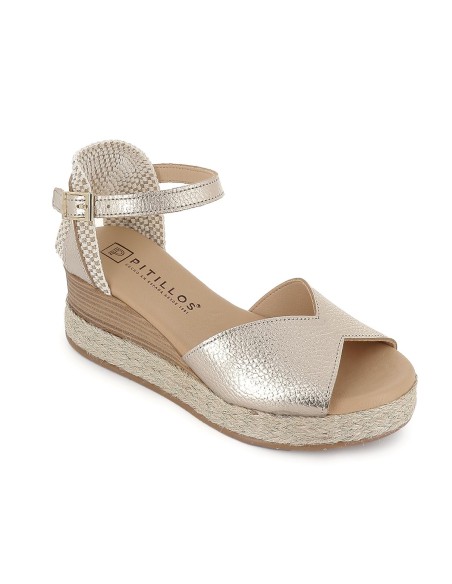 Sandalia piel pala corazon hebilla plataforma mujer dorado