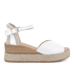 Sandalia piel pala corazon hebilla plataforma mujer blanca