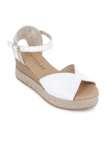 Sandalia piel pala corazon hebilla plataforma mujer blanca