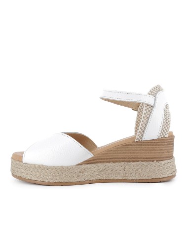 Sandalia piel pala corazon hebilla plataforma mujer blanca