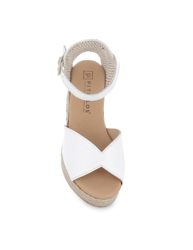 Sandalia piel pala corazon hebilla plataforma mujer blanca