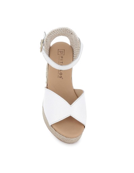 Sandalia piel pala corazon hebilla plataforma mujer blanca