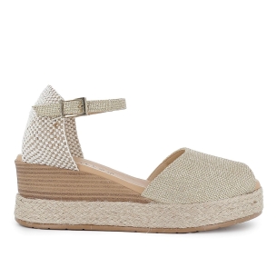 Sandalia piel correa y hebilla cuña plataforma mujer dorada