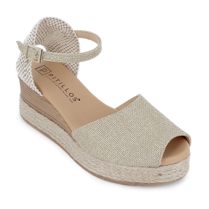 Sandalia piel correa y hebilla cuña plataforma mujer dorada 2