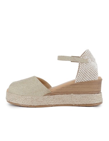 Sandalia piel correa y hebilla cuña plataforma mujer dorada