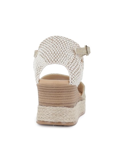 Sandalia piel correa y hebilla cuña plataforma mujer dorada