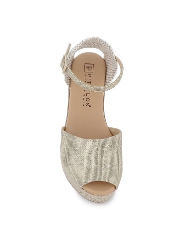 Sandalia piel correa y hebilla cuña plataforma mujer dorada