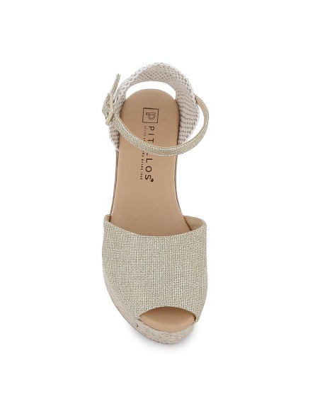 Sandalia piel correa y hebilla cuña plataforma mujer dorada