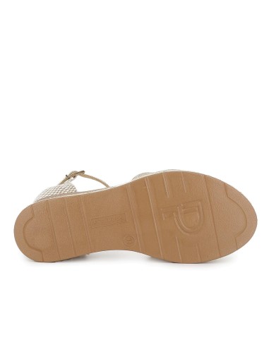 Sandalia piel correa y hebilla cuña plataforma mujer dorada