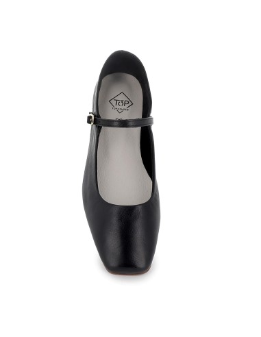 Bailarina piel plano hebilla plantilla acolchada mujer negro