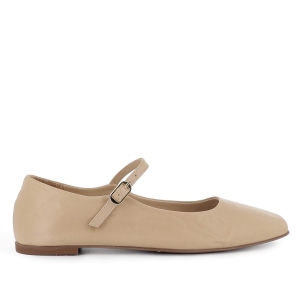 Zapato correa piel plano hebilla plantilla acolchada mujer beige