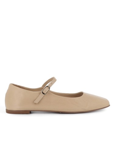 Zapato correa piel plano hebilla plantilla acolchada mujer beige