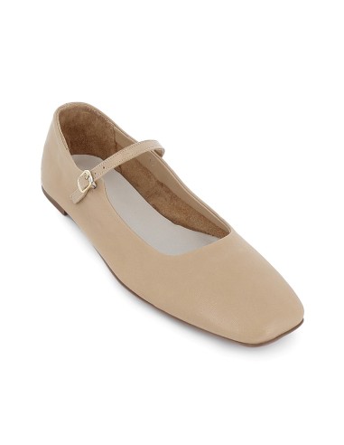 Zapato correa piel plano hebilla plantilla acolchada mujer beige