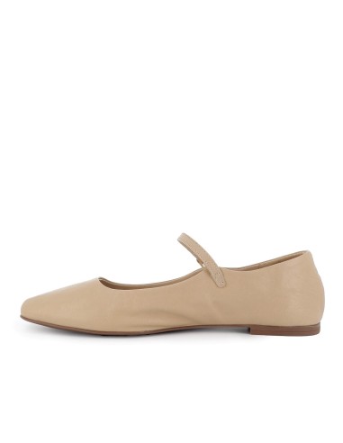 Zapato correa piel plano hebilla plantilla acolchada mujer beige