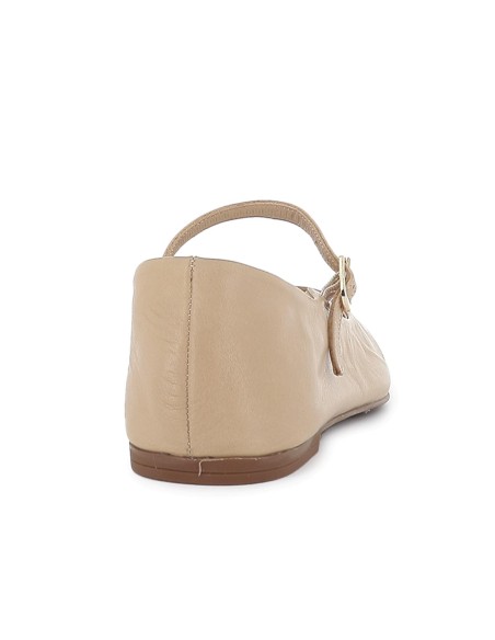 Zapato correa piel plano hebilla plantilla acolchada mujer beige