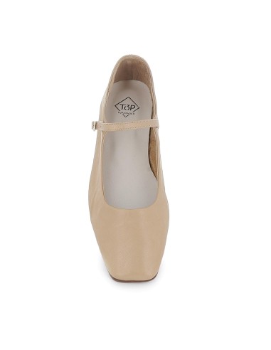 Zapato correa piel plano hebilla plantilla acolchada mujer beige