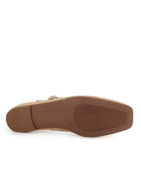 Zapato correa piel plano hebilla plantilla acolchada mujer beige