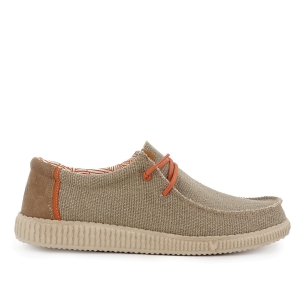 Mocasin textil lino bordon pala y cordones hombre taupe