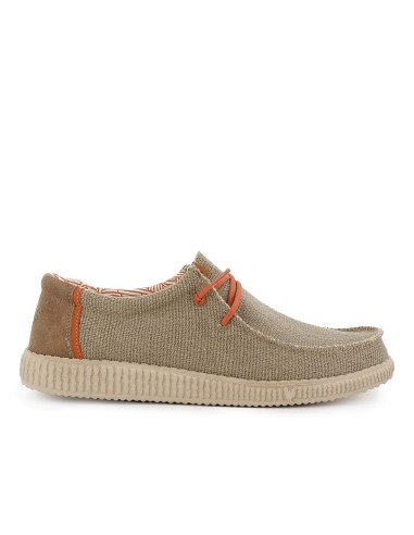 Mocasin textil lino bordon pala y cordones hombre taupe