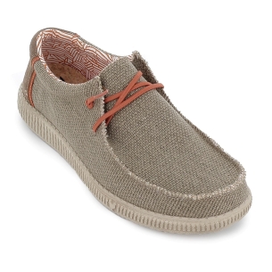 Mocasin textil lino bordon pala y cordones hombre taupe 2