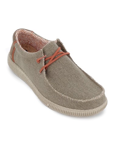 Mocasin textil lino bordon pala y cordones hombre taupe