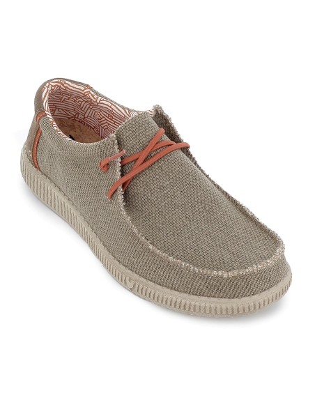 Mocasin textil lino bordon pala y cordones hombre taupe