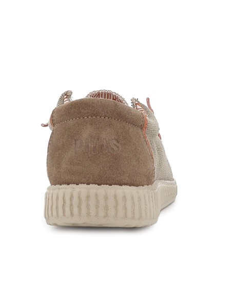 Mocasin textil lino bordon pala y cordones hombre taupe