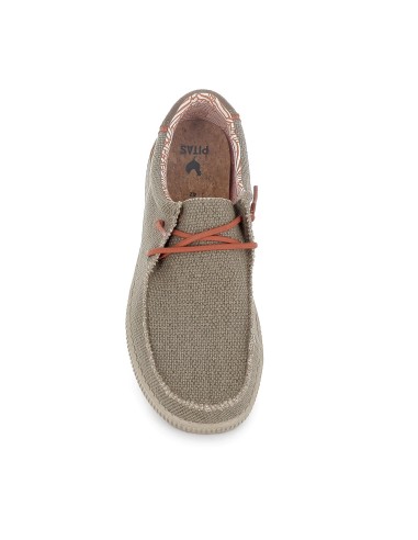 Mocasin textil lino bordon pala y cordones hombre taupe