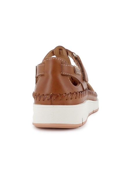 Sandalia cerrada piel multitiras y velcro con cuña mujer marron